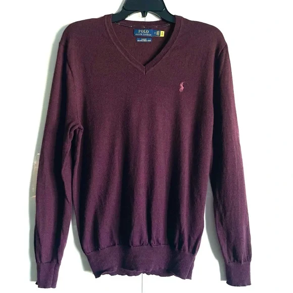 Polo Ralph Lauren Washable Wool Slim Fit V-Neck Sweater in Wine Size M EUC - Picture 4 of 16